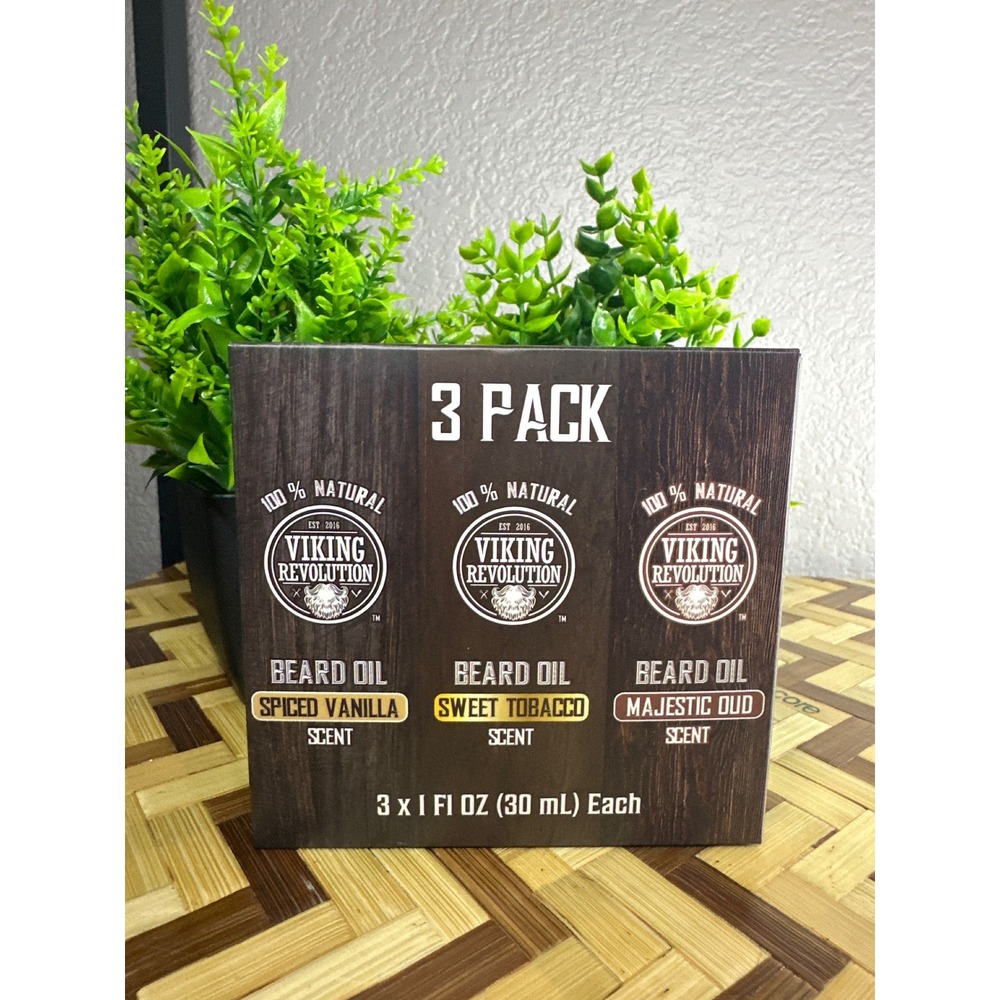Viking Revolution Beard Oil 3 Pack Spiced Vanilla Sweet Tobacco Majestic Oud NEW